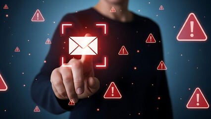 Hand Clicking Email Alert Icon With Red Warning Signs