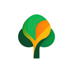 Colorful, stylized tree graphic with vibrant green and orange against a dark background