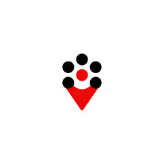 A simple red arrow representing a downward direction, set against a stark black background
