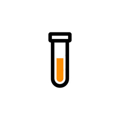 Illustration of a test tube, white outline with orange liquid inside, on a black background