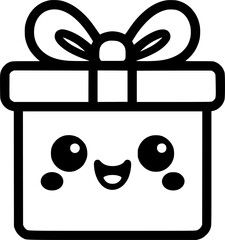 purple gift kawaii comic character sign, symbol, vector, art