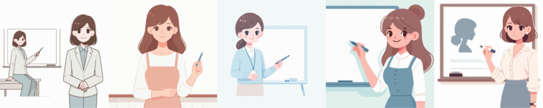 Vector Illustration of a Female Teacher Writing on a Chalkboard