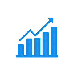 A vibrant blue chart icon with an upward-pointing arrow on a black background