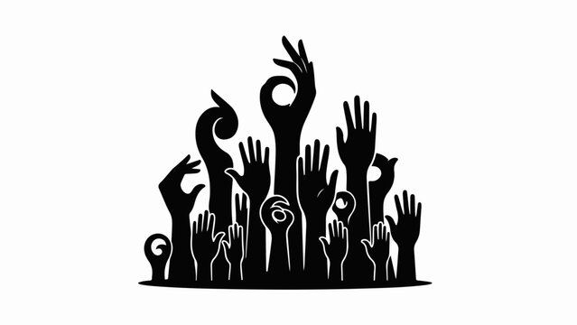 Diverse hands reaching upwards in unity and hope, symbolizing teamwork and aspiration.