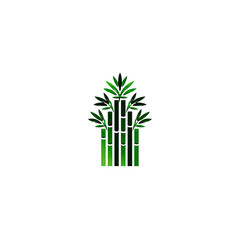 Stylized graphic depicts green bamboo stalks against a black background, representing nature's harmony