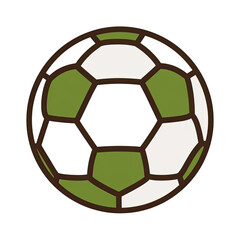 A cartoon image featuring a stylized soccer ball with a combination of white and green panels