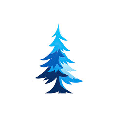 Obraz premium Stylized, isolated evergreen conifer in shades of blue and white, with simple, dark background