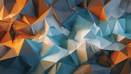 Abstract geometric faceted design with warm/cool color split