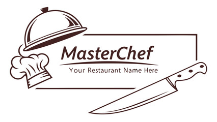 MasterChef restaurant logo template with chef hat and knife