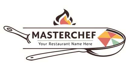 Restaurant logo template with frying pan and flame