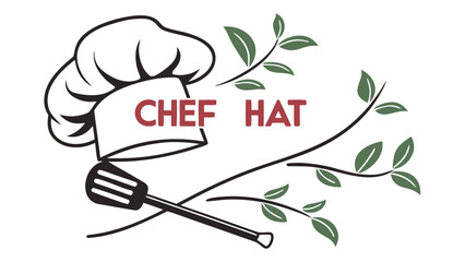 Illustration of chef hat and utensil with leaves
