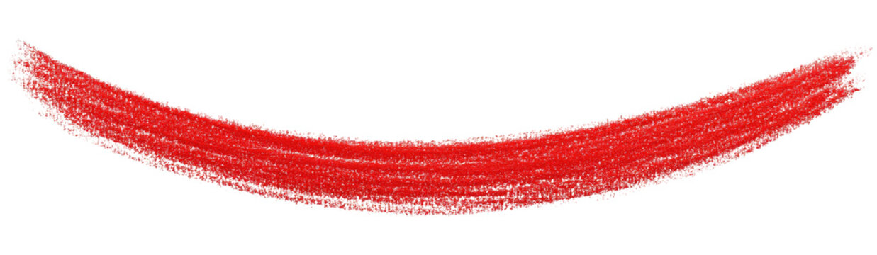 A vibrant, curved red shape against a stark black backdrop, resembling a drawn smile