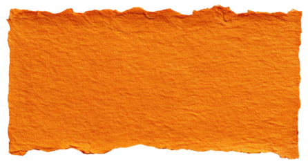 A textured rectangular sheet, orange in color, with a torn, irregular edge against a black background