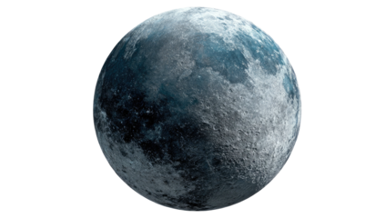 Rendered orb, pale blue with textured surface, set against a stark black background