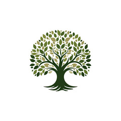 Obraz premium A stylized tree with a rounded crown of green leaves against a stark black background