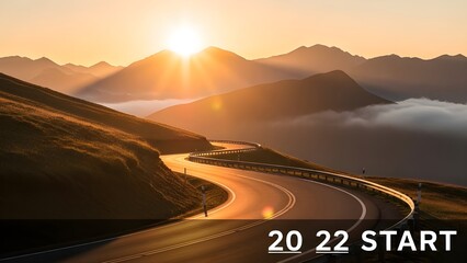 Serene mountainous highway at sunrise, 2022 start