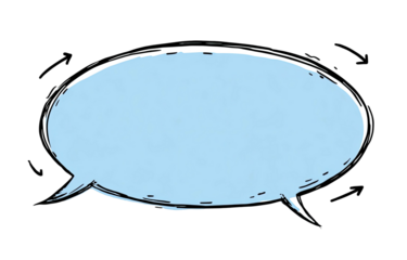 A light blue comic-style speech bubble with a black outline, ready for text