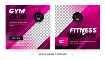 Pink Black Gym Fitness Social Media Post Template with Photo Placeholder, Modern Workout Promotion Design