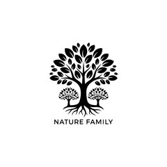 Obraz premium A black and white illustration featuring three interconnected trees with a transparent background. The central tree is larger and flanked by two smaller trees, symbolizing unity and growth.