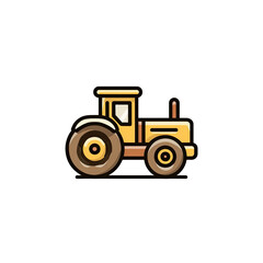 Obraz premium A cartoon-style illustration of a yellow tractor, set against a stark black background