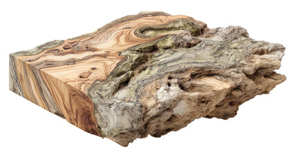 Fototapeta premium A cross-section of wood and rock showcasing contrasting textures and natural hues