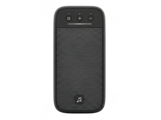 Portable speaker with power volume and music symbols on top isolated on a transparent background audio