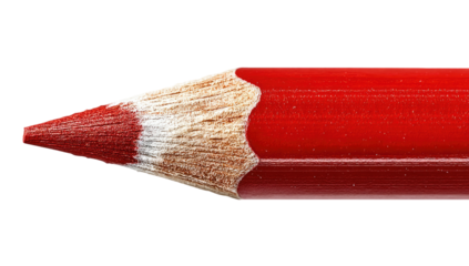 Macro shot of a red colored pencil tip, isolated against a solid black background