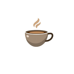 Obraz premium A cartoon-style coffee cup, steaming over a black background. Brown, simple, and inviting