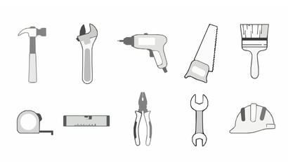Fototapeta premium Outline building tools icons vector collection for construction apps websites and technical projects