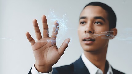 Young professional interacting with advanced technology