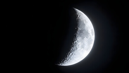 Detailed view of the crescent moon in the dark night sky
