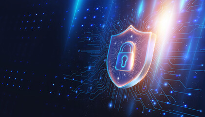 Network security system, neon. Personal data information. Technology services in the field of information and cybersecurity. Internet technologies.