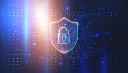 Network security system, neon. Personal data information. Technology services in the field of information and cybersecurity. Internet technologies.