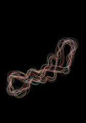 Abstract illustration of a complex, winding, chaotic path showing deviation and uncertainty in movement or data flow over a dark background, labyrinth, solution, trajectory