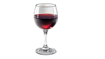 A clear glass, filled with red liquid, sitting on a solid black background