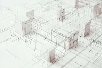 Abstract Blueprint Design for a Construction Project with Technical Plan and Perspective Rendering