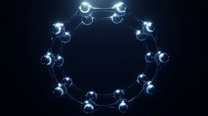 Futuristic Glow Effect Circle Structure with Dark Surfaces and Sphere Geometry Design Elements