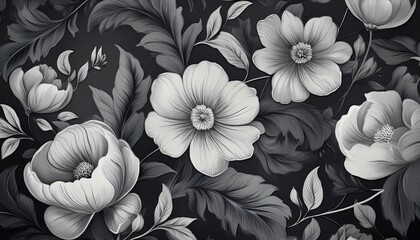 subtle charcoal floral wallpaper vintage inspired delicate blooms and foliage charcoal fabric