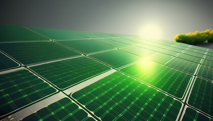 green solar panel radiating with energy efficient design emitting glowing light on clean white surface innovative sustainable tech