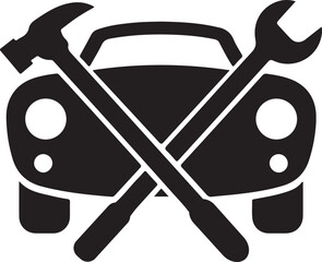 Automotive repair logo wrench shaped car minimal black vector