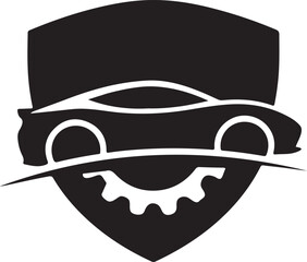 Professional auto service logo shielded car silhouette icon