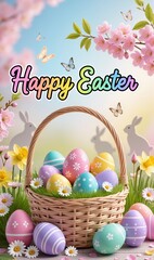 Colorful Easter eggs with floral decoration