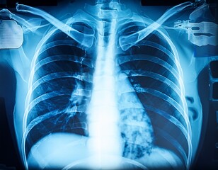 chest xray medical radiology hospital diagnostic technology screen blue tone detail clear view