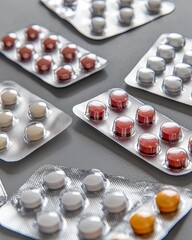 Diverse Medications in Individual Blister Packs Displaying Various Tablets on Light Background