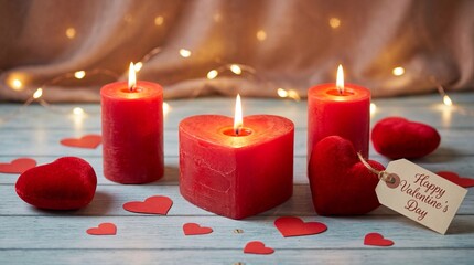 Valentine's day candles and hearts isolated on white background