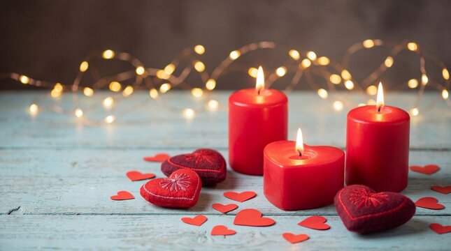 Romantic candles and hearts isolated on white background - Powered by Adobe