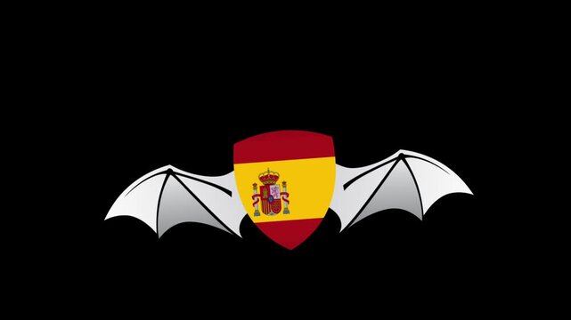 Loop Animation of Spain a flag icon with shield shape flying like a bat
