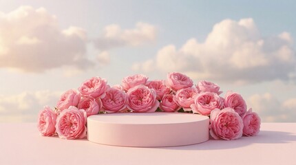 Pink rose wreath on white background