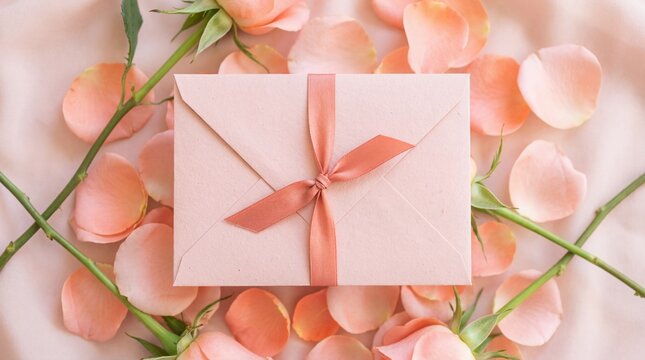 Elegant gift box with rose petals isolated on white background - Powered by Adobe