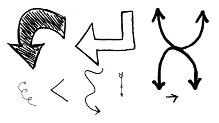 Hand Drawn Curved Arrow Set &ndash; Black Sketch Direction Arrows, Circular and Flow Pointer Doodles for Design, UI, Web & Infographics